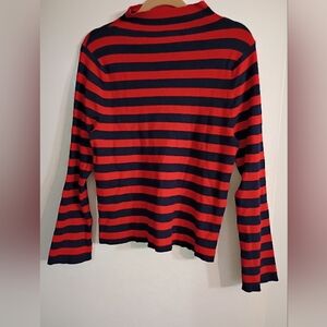 Maeve by Anthropologie Red and Navy Striped Mock Neck Top Size 1X Very Stretchy